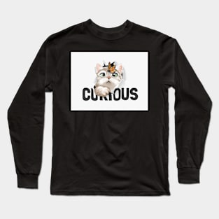 cute cat and butterfly in curious paper hole illustration Long Sleeve T-Shirt